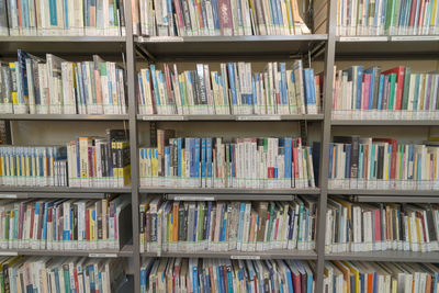 Full frame shot of books in shelf