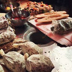 High angle view of food on table