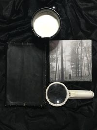 High angle view of coffee cup on table