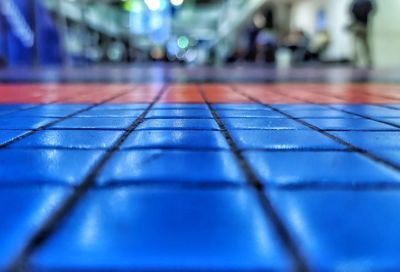 Close-up of blue surface level of wooden floor