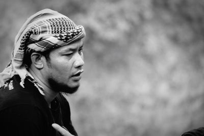 Close-up of man in turban outdoors