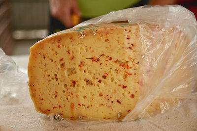 Close-up of cheese on table