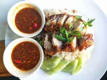 High angle view of meal served in plate