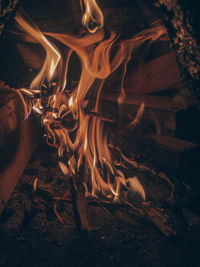 High angle view of bonfire