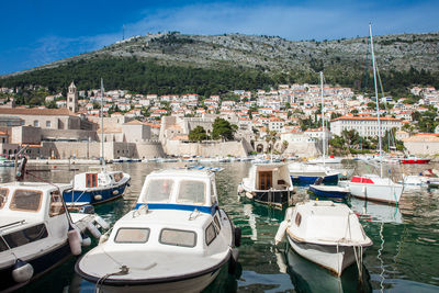 Dubrovnik city old port marina and fortifications