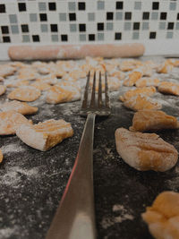 High angle view of cookies on floor