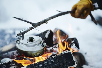 Close-up of crab on barbecue grill