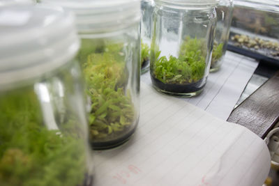 Close-up of glass jar on table