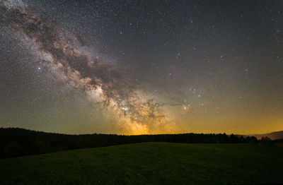 Scenic view of field against sky at night