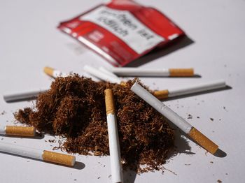 High angle view of cigarettes on table