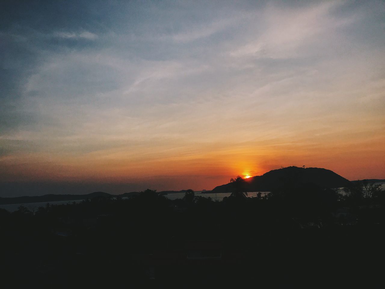 SILHOUETTE BUILDINGS AGAINST ORANGE SKY