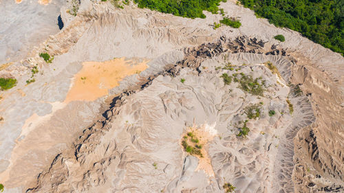 High angle view of rock formations on land
