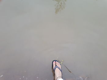 Low section of woman standing by lake