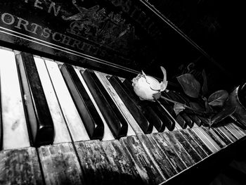 High angle view of piano