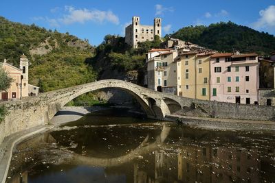 Bridge over river against sky