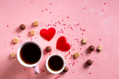 High angle view of coffee cup on table