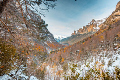 Scenic view of snow covered mountains against sky