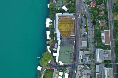 High angle view of buildings in city