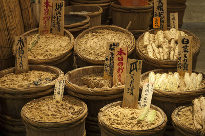 Various displayed for sale at market stall