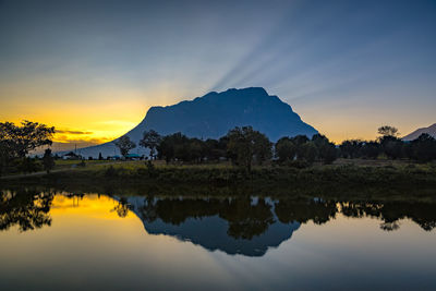 Scenic view of lake against sky during sunset