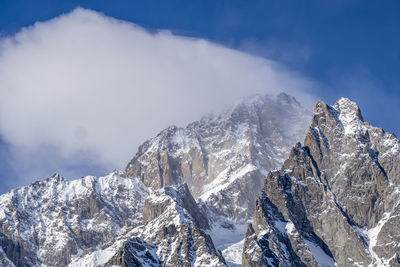 Panoramic view of snowcapped mountains against sky