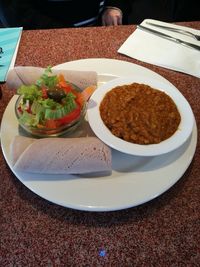 High angle view of meal served in plate