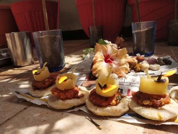 Close-up of fruits served on table