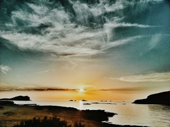 Scenic view of sea at sunset