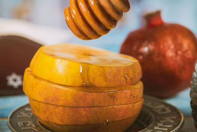 Close-up of pumpkins on table