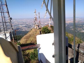 High angle view of overhead cable car against sky