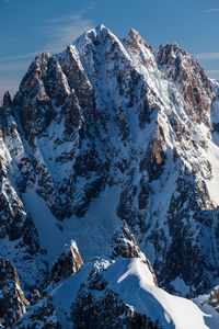 Scenic view of snowcapped mountain against blue sky