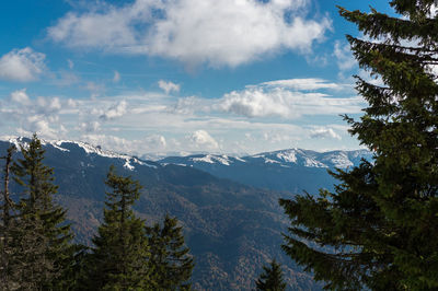 Scenic view of snowcapped mountains against sky