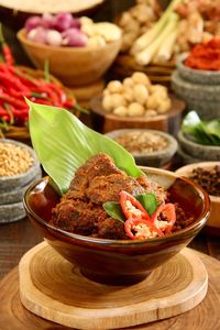 Indonesian beef rendang among spices