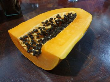 High angle view of dessert on table