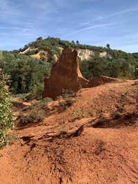 Rock formations on landscape against sky