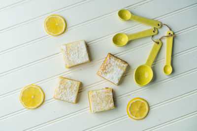 High angle view of breakfast on table