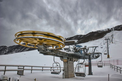 Ski lift facility not in operation, after a snowfall