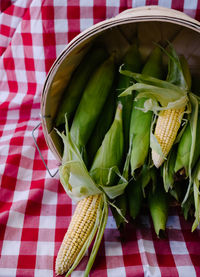 High angle view of vegetables on table