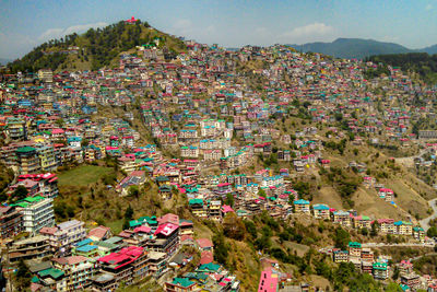 High angle view of townscape against sky