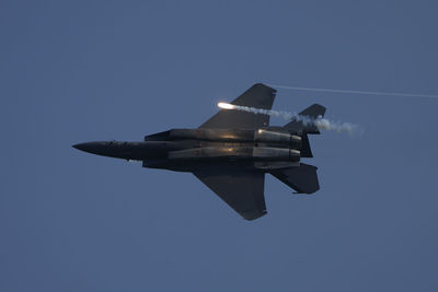 F-15 eagle flying against clear blue sky