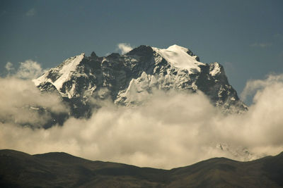 Scenic view of snowcapped mountains against sky