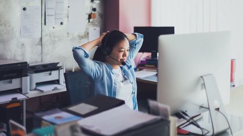 Woman working on table