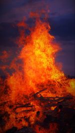 Close up of bonfire at night