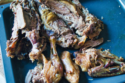 High angle view of meat in plate