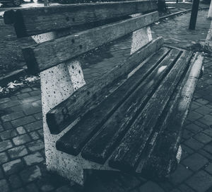 High angle view of empty bench