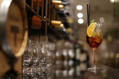 Close-up of wine glass on table