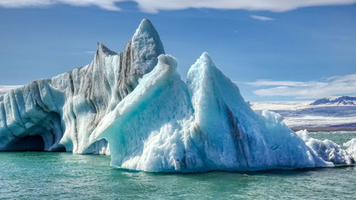 Panoramic view of iceberg against sky during summer