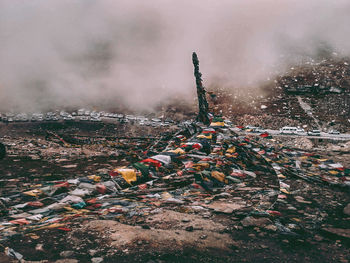 Multi colored textiles waving on land