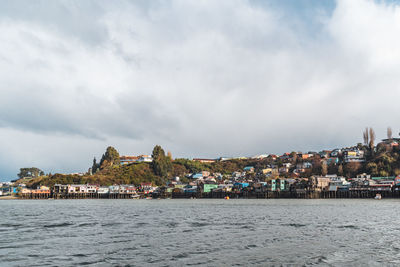 Palafitos stilted houses in castro on chiloe in chile