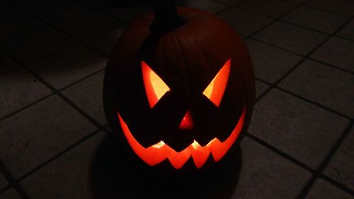 Close-up of illuminated pumpkin at night